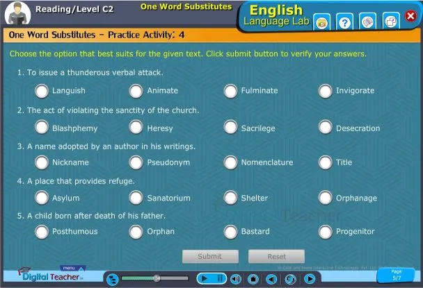 Reading level c2 one word substitutes practice activity